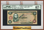 2 DOLLARS 1977 Welt Banknoten TT PK 60aCS2 JAMAICA    COLLECTOR SERIES SPECIMEN  PMG 67 EPQ SUPERB st! POP TWO NONE FINER ACCORDING TO PMG POP RE...