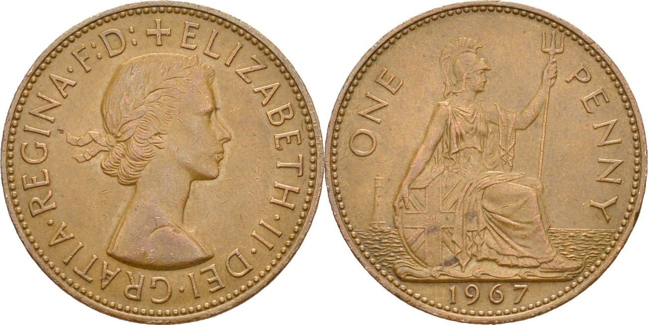 1967 One Penny Coin Great Britain From Queen Elizabeth II , Perfect for  Birthdays ,anniversary or Craft and Jewellery 