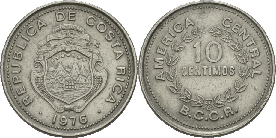 Costa Rica 10 Centimos 1976 VZ | MA-Shops