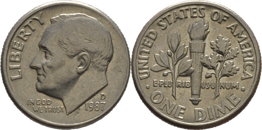 Amerika 1 Dime 1987 D Roosevelt | MA-Shops