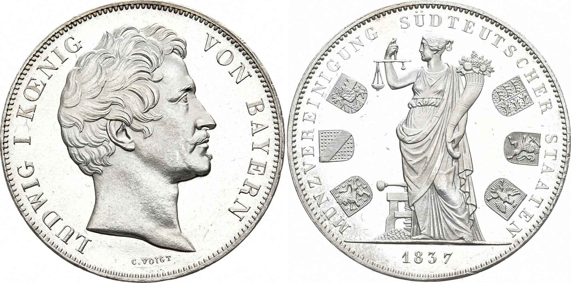 Bayern Vereinsdoppeltaler 1837 Ludwig I 1825 1848 Von Polierten Bayern Vereinsdoppeltaler 1837 Ludwig I 1825 1848 Von Polierten