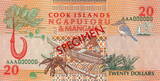 Cook Isl. 20 Dollars SPECIMEN 1992 P.9s UNC