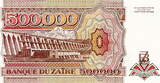 Zaire Rep. 500.000 Zaires 1992 P.43 UNC
