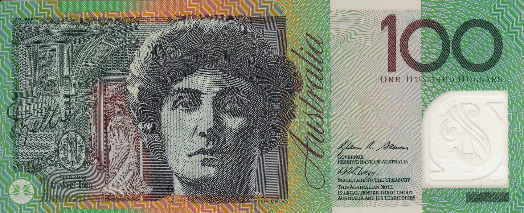 100 dollar(plastic) 2008 australia melba p.61 unc