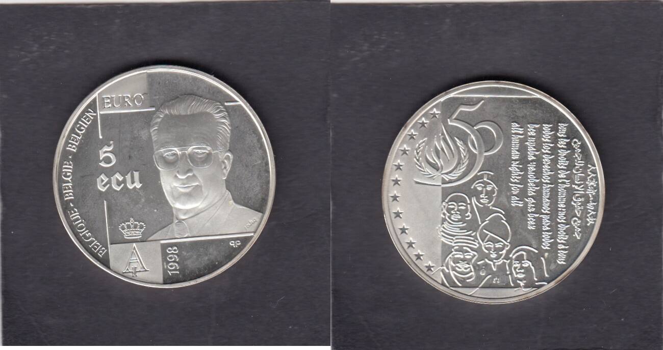 Belgium 5 Euro HUMAN RIGHTS 1998 KM.221 PROOF | MA-Shops