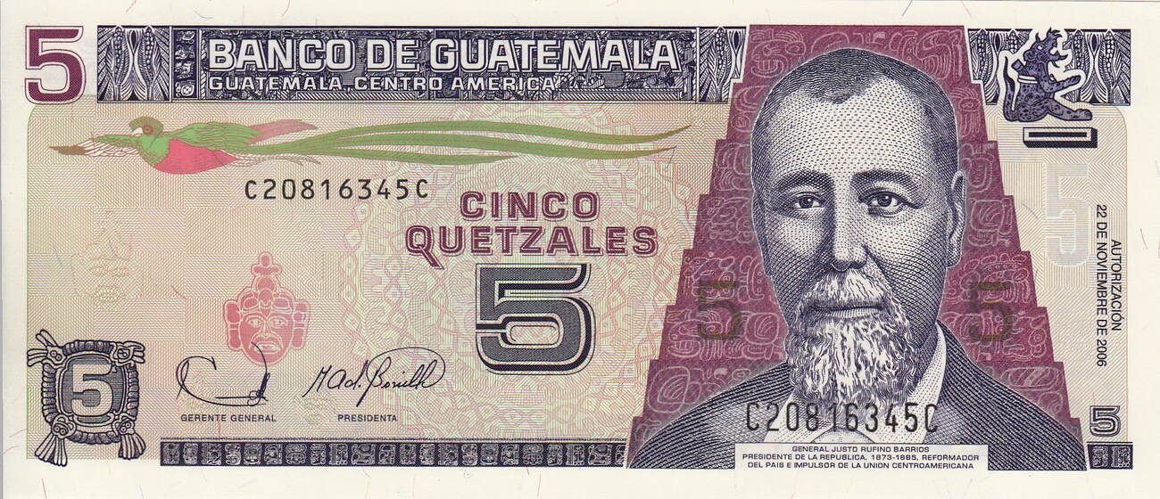 GUATEMALA 5 QUETZALES 2006 P 106 UNC