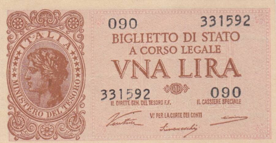 ITALIA ITALY 1 LIRA 1944 Sign UNC Ventura P 29a FREE SHIPPING FOR 100.00 $ 