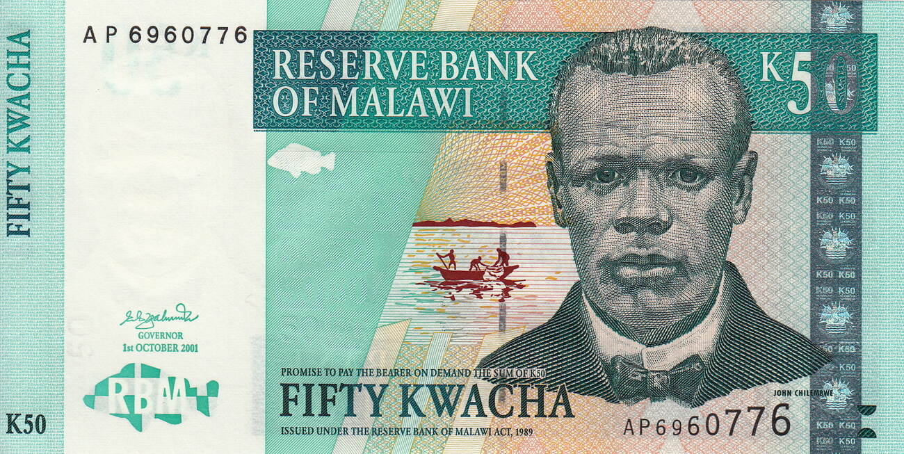 MALAWI 50 KWACHA 2001 P 45 UNC