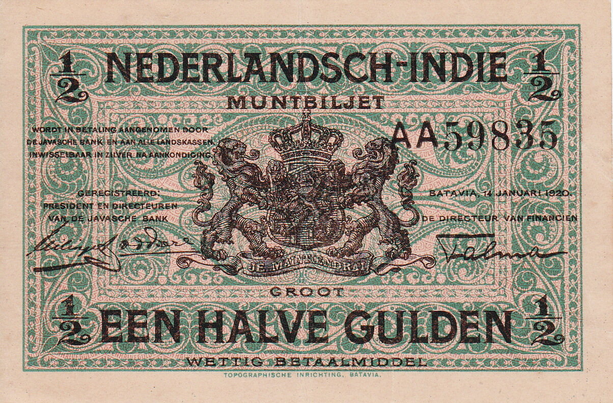 Netherlands Indies 1/2 Gulden(MEV162A) 1920 P.102 XF | MA-Shops