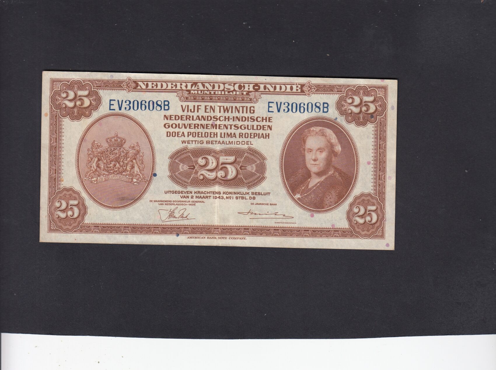 Netherlands Indies 25 Gulden (MEV.172B) 1943 WILHELMINA P