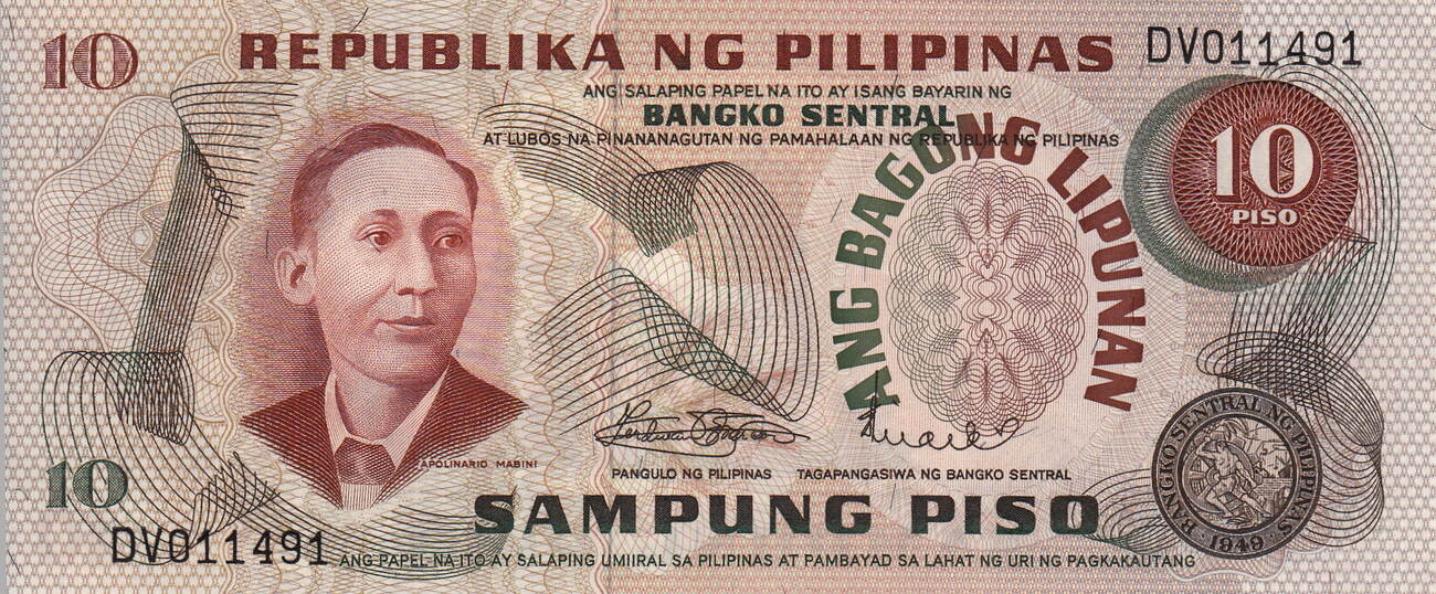 10 Piso 1970 Philippines MABINI P.154a UNC | MA-Shops