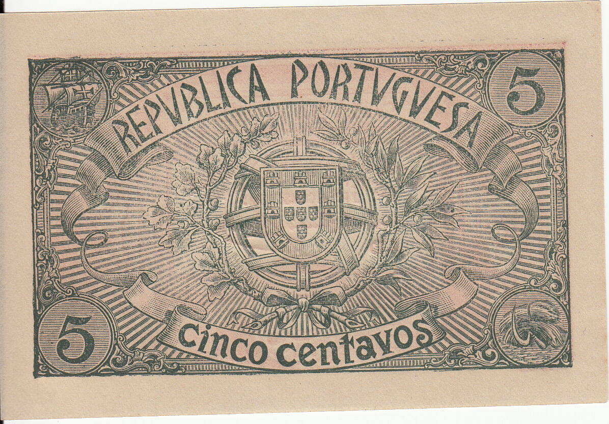P98 Masonic Currency Portugal Casa De La Moeda 5 Centavos Banknote 1918 VF 