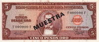 Dominican Rep. 5 Peso SPECIMEN P.100s4 -
