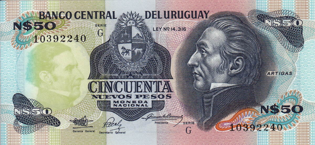 50 pesos 1989 uruguay artigas p61a unc
