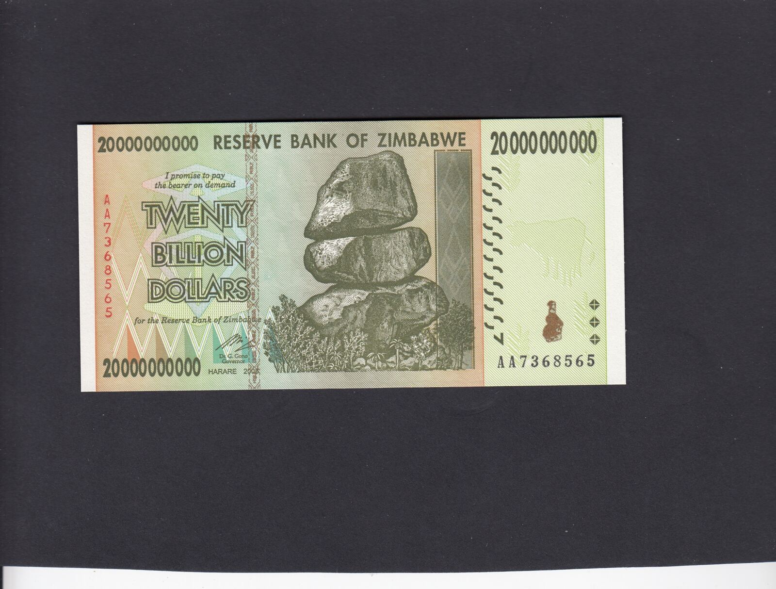 20 Billion Dollars 2008 Zimbabwe Rock P 86 Unc Ma S 20 Billion Dollars 2008 Zimbabwe Rock P 86 Unc