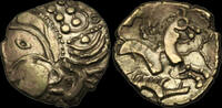   CELTIC GAUL NORTHWEST GAUL, Aulerci Eburovices,  Gold Hemistater, Circa 60-50 BC. 