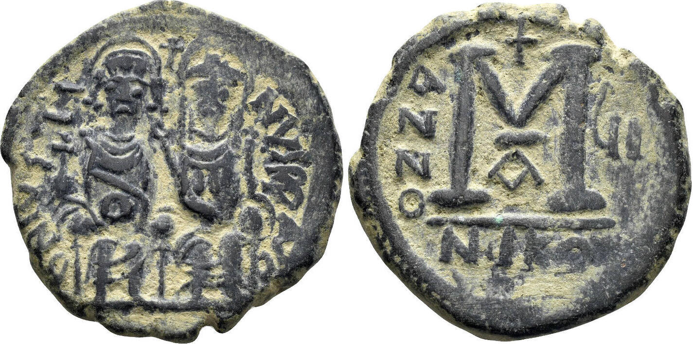Byzantine Ae Follis Justin Ii And Sophia 565 578 13 18g 30mm