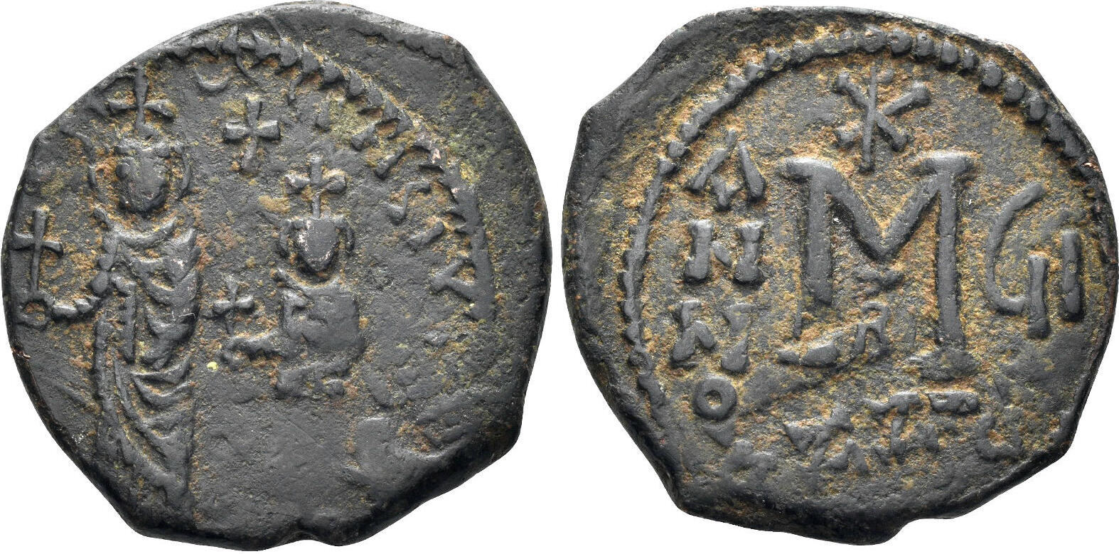 Byzantine Ae Follis Heraclius With Heraclius Constantine 610 641 11