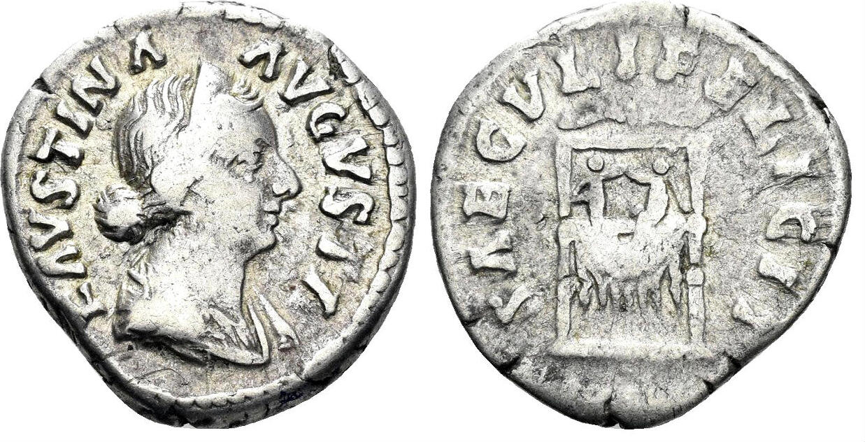 Faustina II (Augusta, AD 147-175). AR Denarius orders (2.40 g). Rome. Rev: Spes.