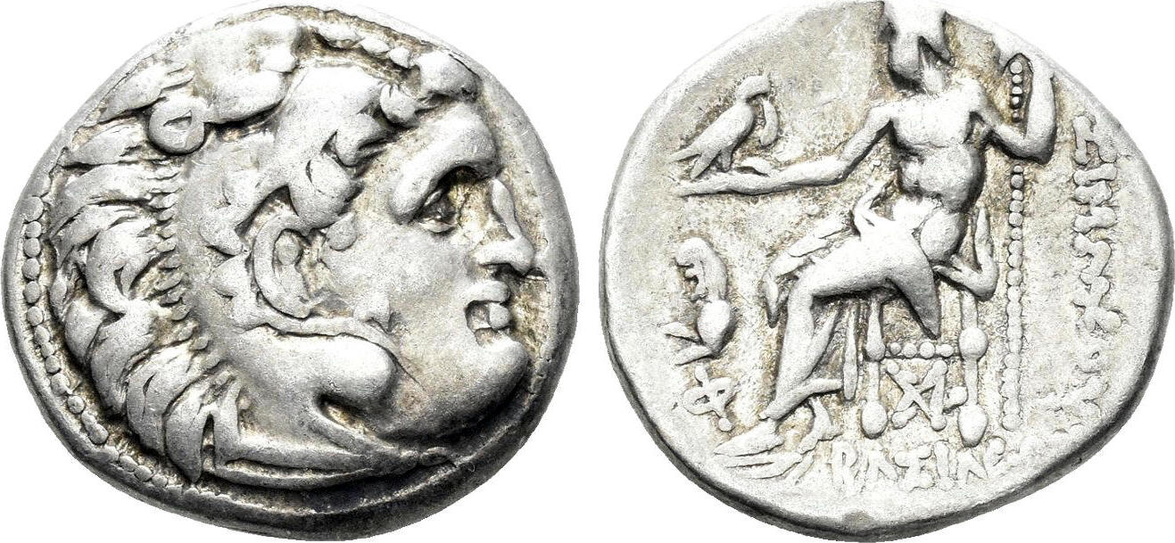 Thracian Kingdom Drachm Lysimachos. 305-281 BC. Zeus Aëtophoros seated ...