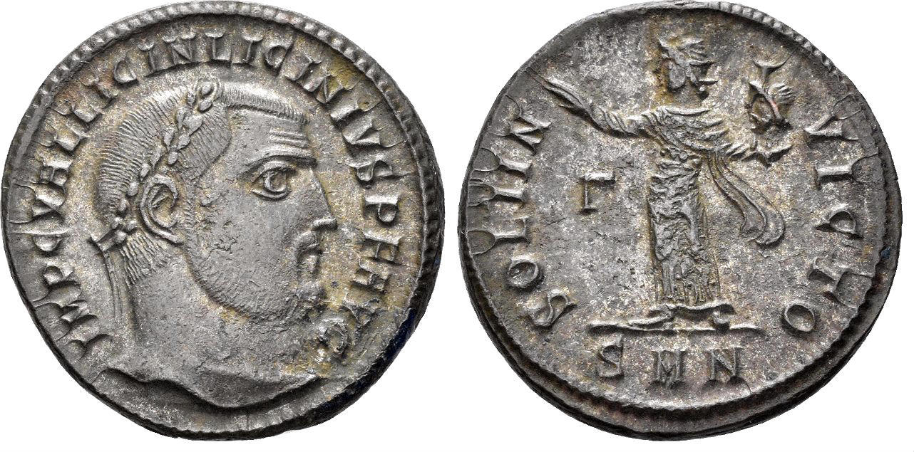 Roman Empire Follis Maximinus II Daia. 310-313 AD. Sol holding head of ...