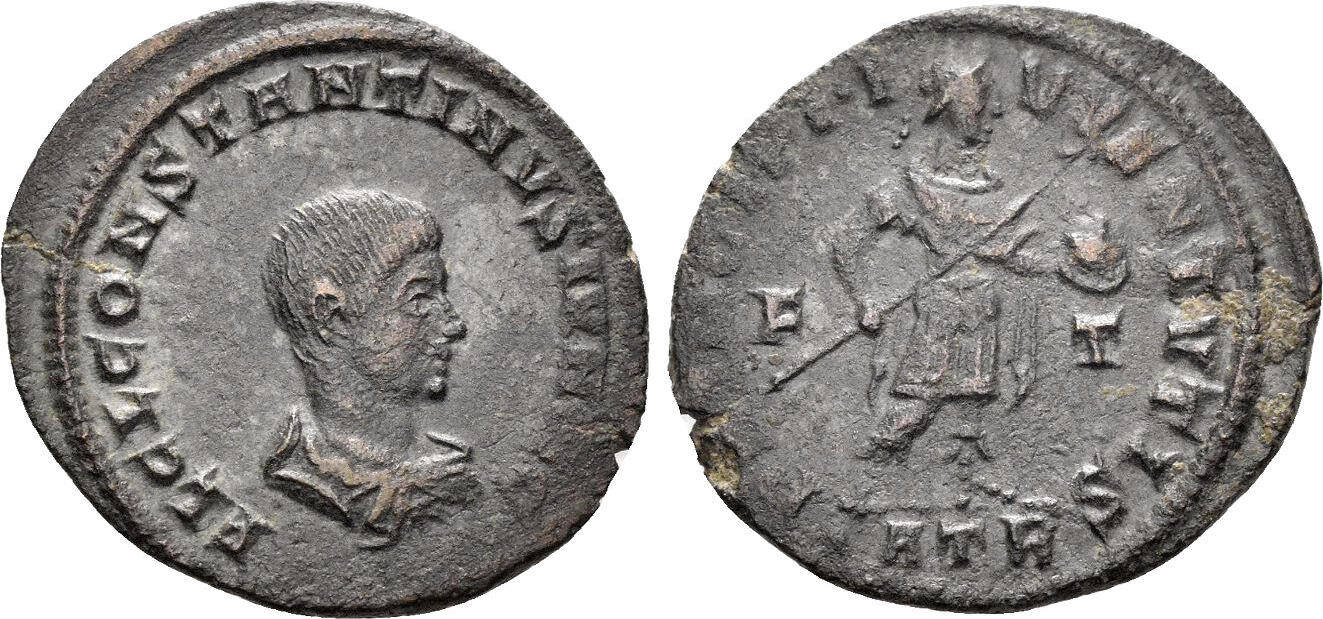 Roman Empire Follis Constantine II, as Caesar. 317-337. Emperor holding ...