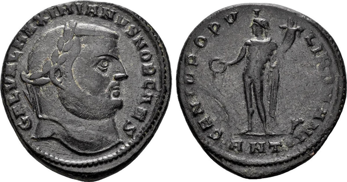 Roman Empire Follis Galerius, as Caesar. 293-305 AD. Genius holding ...