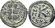 BYZANTINE Justin II, with Sophia. 565-578. AE Half Follis (6.74g, 25mm). Cyzicus mint. Dated RY 10 (574/5 AD). SB 373 AE 574  VF