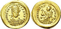 Roman Empire Solidus Theodosius II. 402-450 AD. Constantinopolis enthroned foot on prow