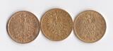 Deutsches Reich 3x 20 Mark 1872-1899 Original-Goldmünzen mit drei Regenten des Deutschen Kaiserreichs VF-EF