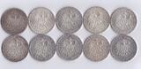 Deutsches Reich - Preussen 10x 5 Mark 1913/14 Lot 10x 25jähriges Regierungsjubiläum UNC