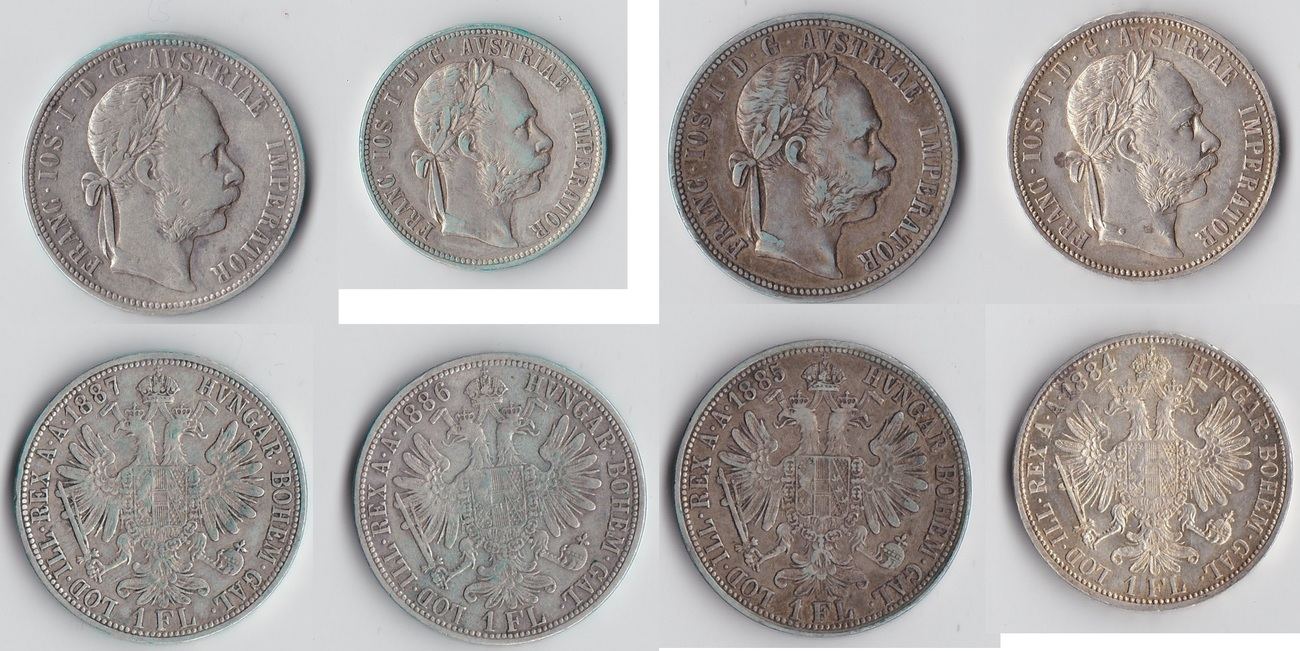 Haus Habsburg - Österreich 5x 1 Gulden (Florin) 1884-1888 Franz Joseph ...