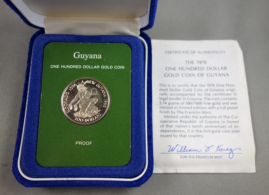 100 Dollars 1976 Eldorado 1596- A new Guyana 1966 Proof in