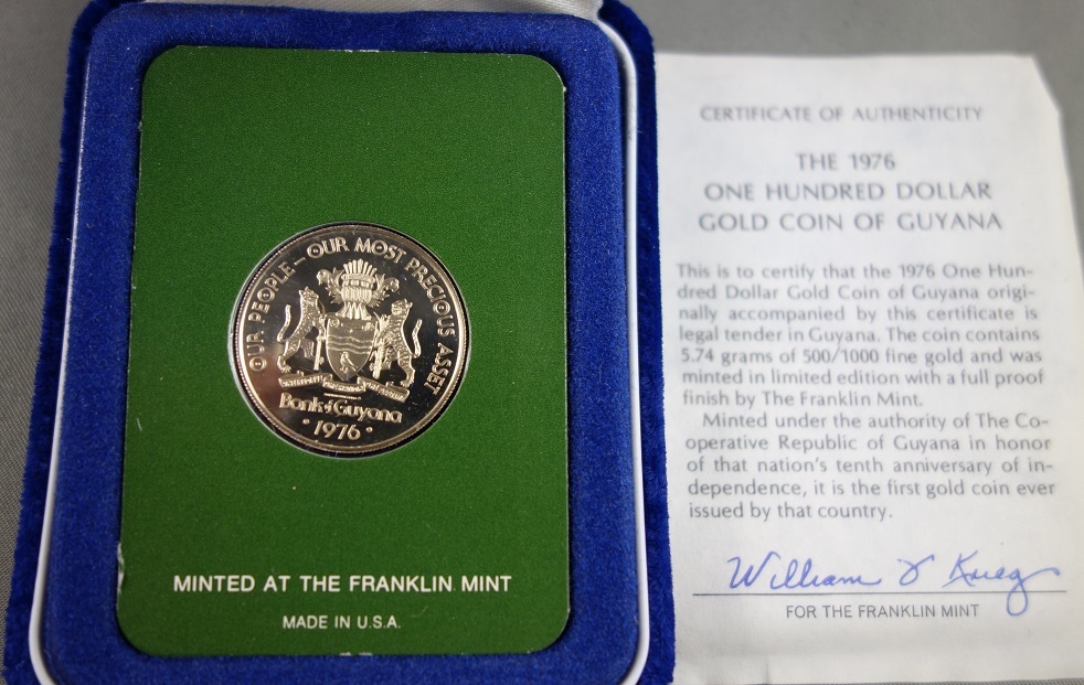 100 Dollars 1976 Eldorado 1596- A new Guyana 1966 Proof in