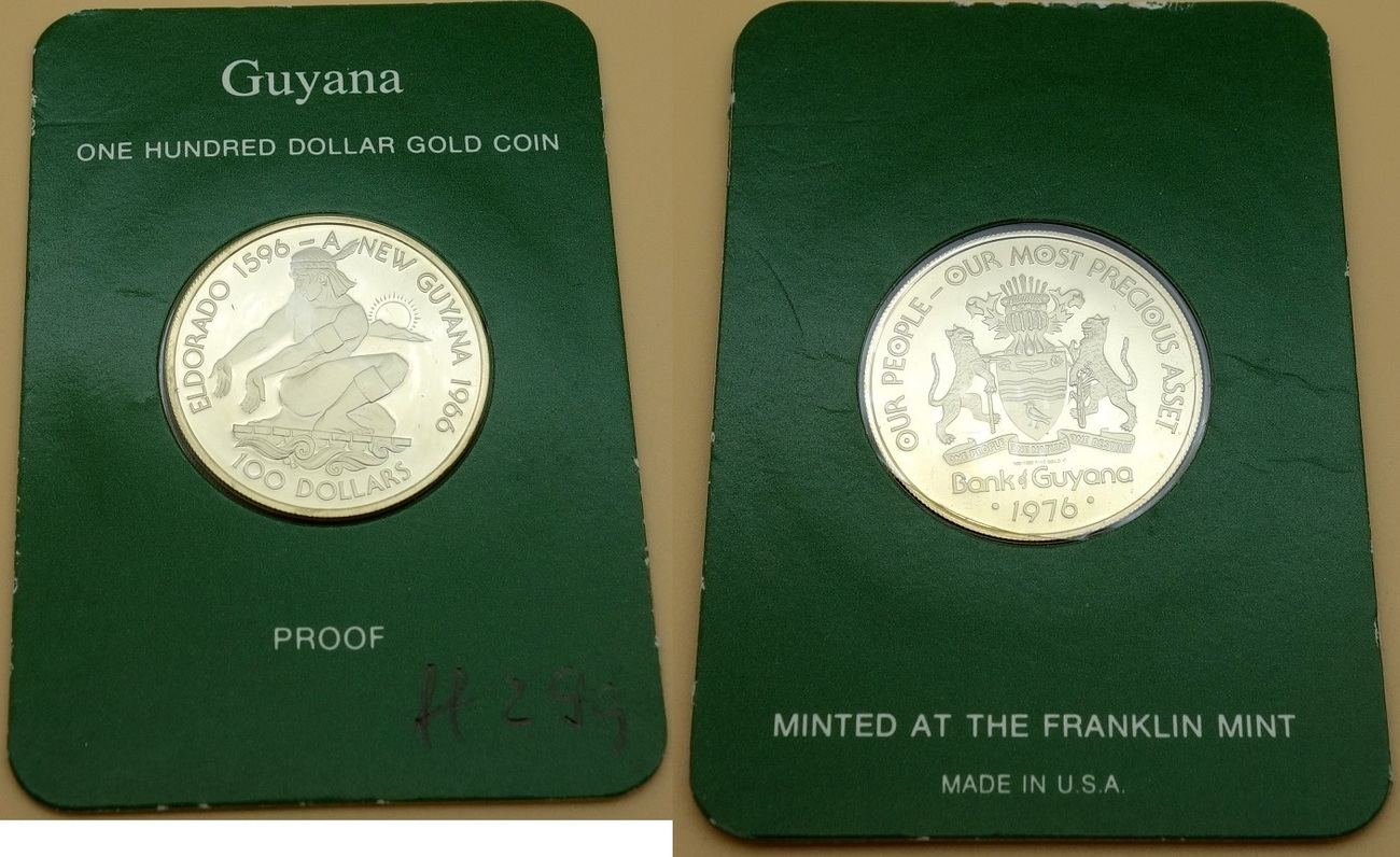 100 Dollars 1976 Eldorado 1596- A new Guyana Proof in
