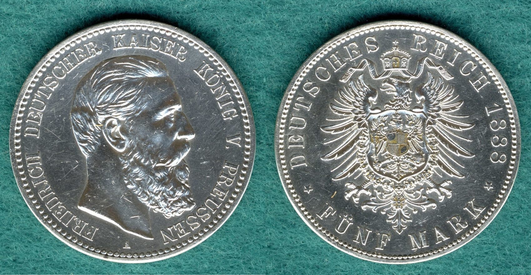 5 марок пруссия. Значок из монеты Friedrich III 1888 год 2 марки.