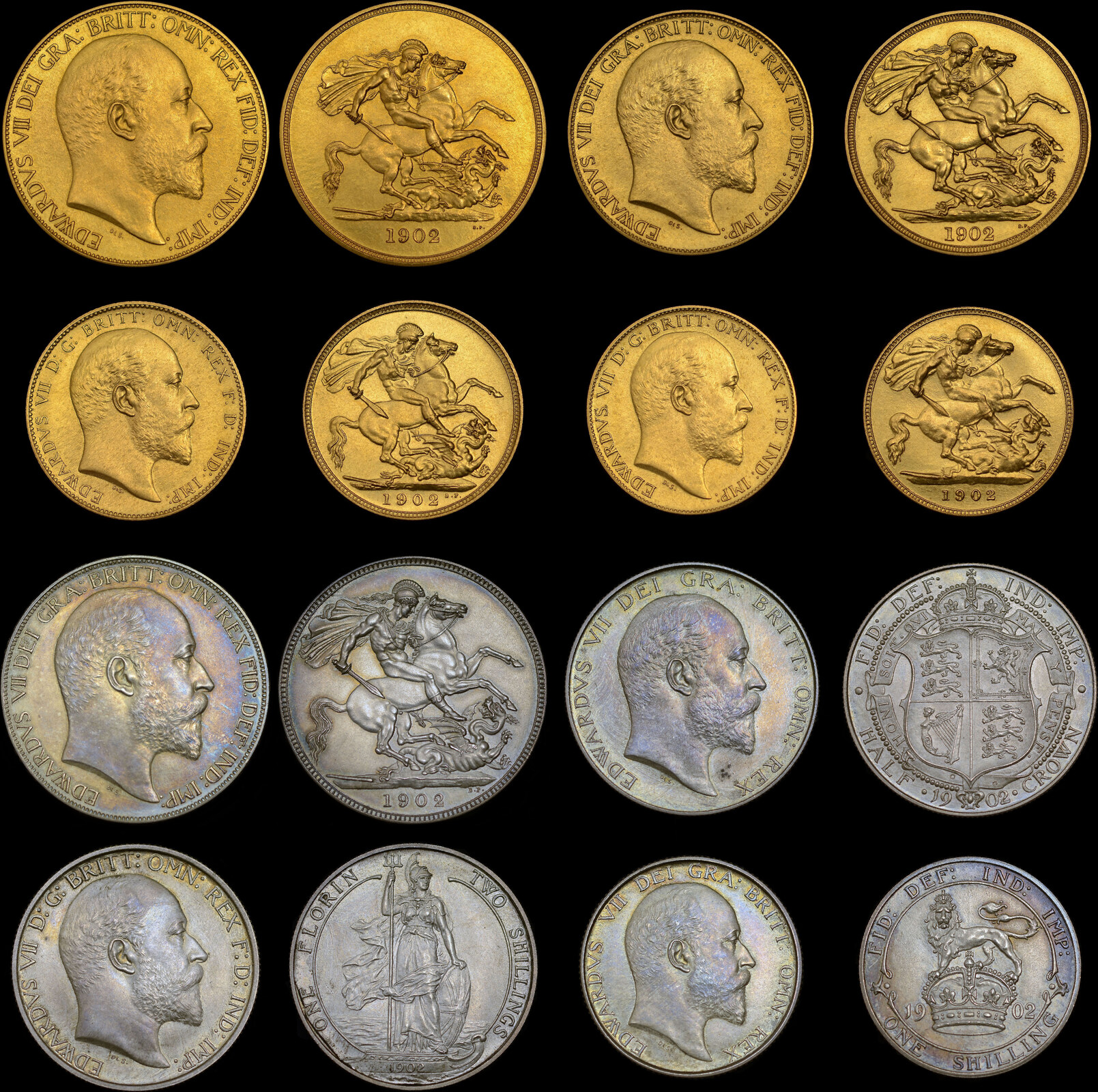 GREAT BRITAIN EDWARD VII 1902 GOLD MATT PROOF LONG SET FIVE