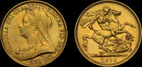 GREAT BRITAIN 1893 VICTORIA, 1893 GOLD TWO POUNDS  3,626.03 US$  +  48.35 US$ shipping
