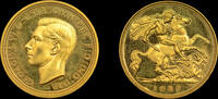 GREAT BRITAIN GEORGE VI, 1937 GOLD PROOF HALF-SOVEREIGN PF 64  1937 