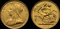 GREAT BRITAIN 1893 VICTORIA, 1893 GOLD TWO POUNDS  3,961.78 US$  +  48.35 US$ shipping