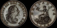 GREAT BRITAIN 1799 GEORGE III, 1799 BRONZED PROOF HALFPENNY, PF 62 BN  1,141.53 US$  +  48.35 US$ shipping