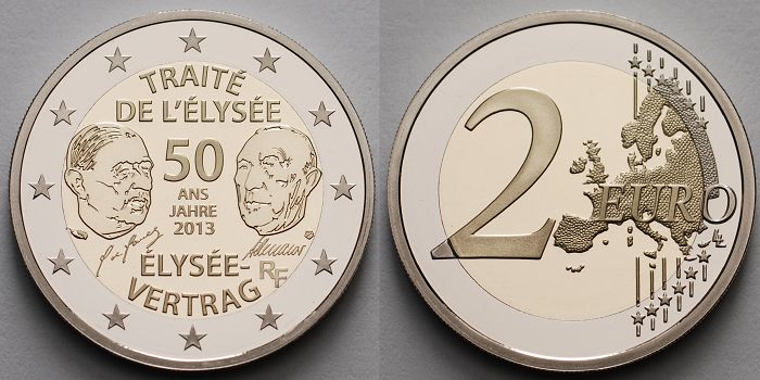 2 Euro Sondermünze Frankreich 2013 Elysee Vertrag Frankreich 2 Euro 2013 50 Jahre Élysée Vertrag BU im Blister | MA-Shops