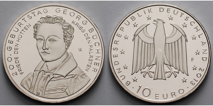 Deutschland 10 Euro 200. Geburtstag Georg Büchner, 4. Ausg. 2013 CH UNC ...