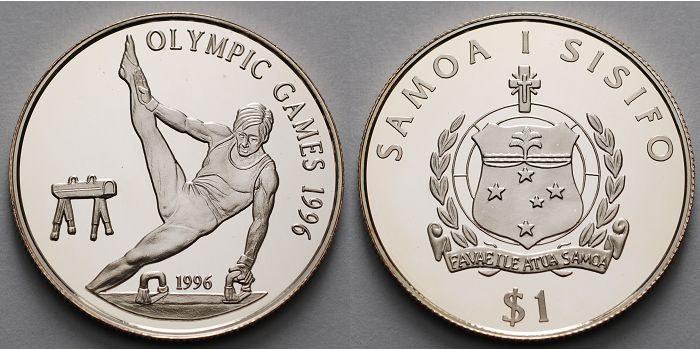 1 dollar am. Самоа 1967 набор пруф. Монета золото Samoa 50 долларов 1993 года 26 Олимпийские игры