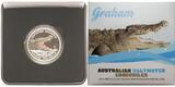 Australien 1 $ 2014 Salzwasserkrokodil - Graham -<b>farbig</b>- 1 oz. -<b>-Neue Serie--</b> <b> Proof</b> <br> im<br> Leder-<br> Etui