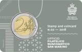 San Marino 2,00 <br>& 1,00 Euro <br>Briefmarke Coincard, 2018 * mit 2 Euro Kursmünze & 1 Euro Briefmarke, <b>Nr. 2</b> BU<br>im <br> Coincard
