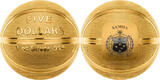 Samoa 5 Dollar <br>24 Karat vergoldet<br>33 mm Ø 2020 Basketball - Spherical Coin 1 oz.Silber, inkl.Schweberahmenetui und Schuber,RAR! <b>Prooflike</b> <br>1 Unze Silber<br>
