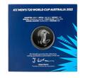 Barbados 5 Dollar <br> Antique Finish-<br>33 mmØ T20 Cricket 2022 World Cup im Schweberahmenetui & Schuber, RAR! <b>BU</b> <br>1 Unze Silber<br>