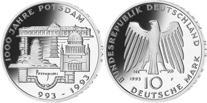 Deutschland, Bundesrepublik 10 DM 1993 1000 Jahre Potsdam CH UNC Silber ...