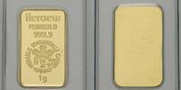 Deutschland - Hanau 1 Gramm fein <br> <b>-geprägt- </b> Motiv-Goldbarren-Kleeblatt Heraeus Edelmetalle GmbH Hanau Feingold 999,9 <b>-- -
